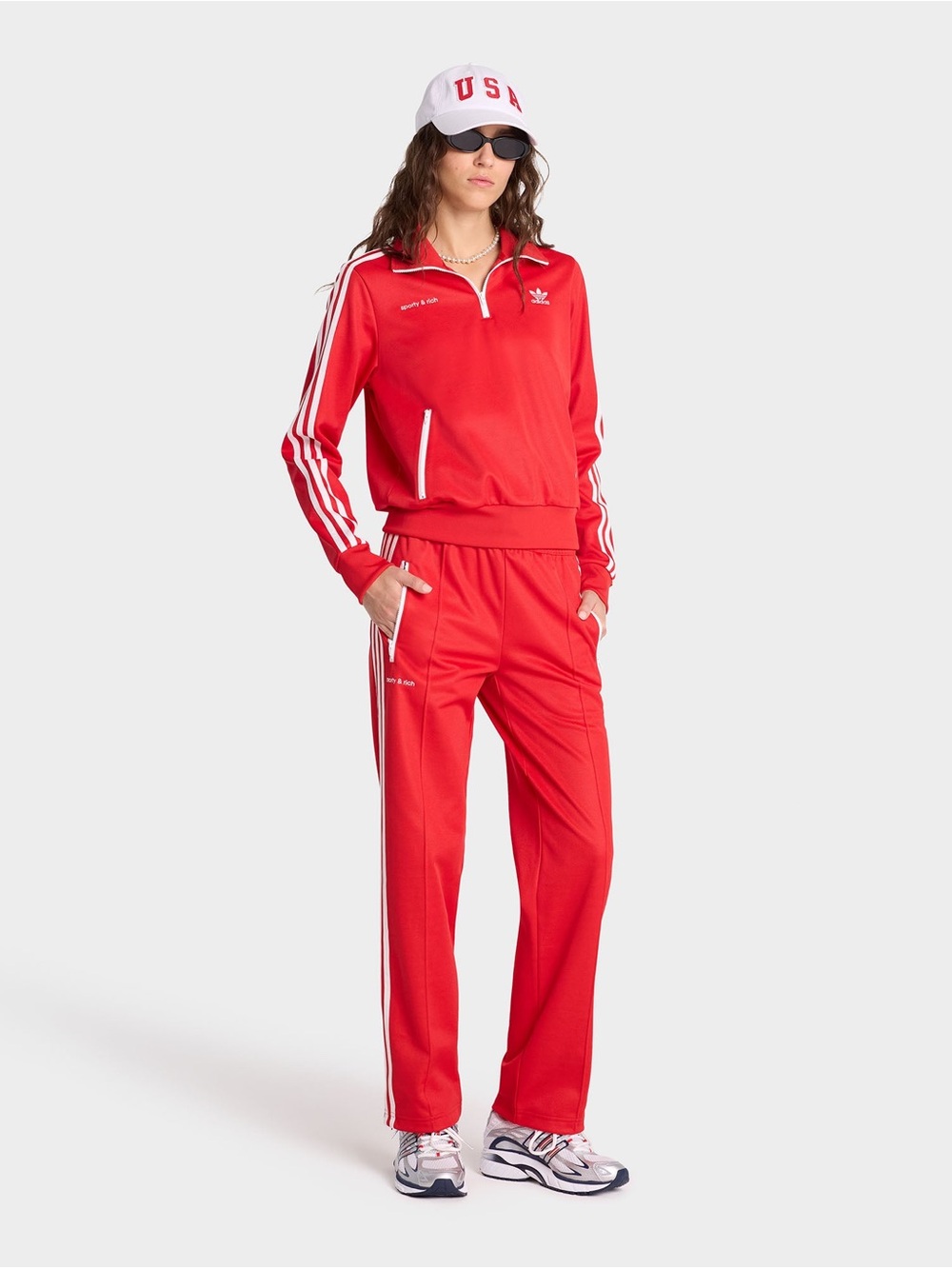 Sporty & Rich Adidas Red Track Pants with White Stripes